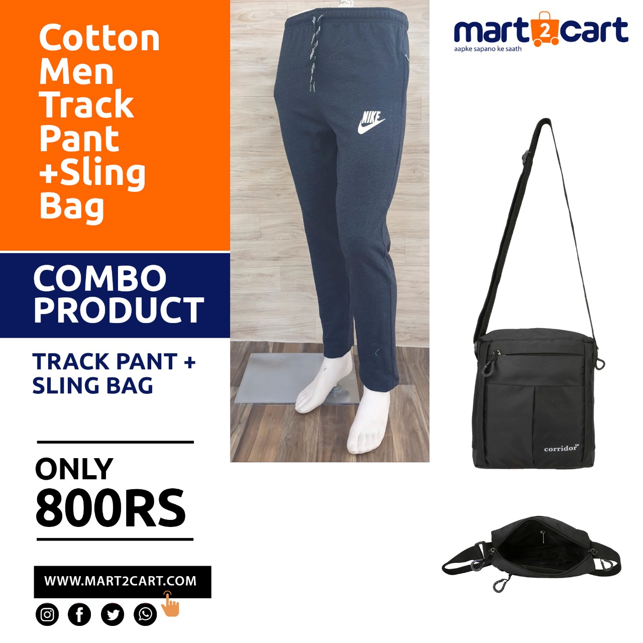 Mens Track Pant and Sling Bag for Gym